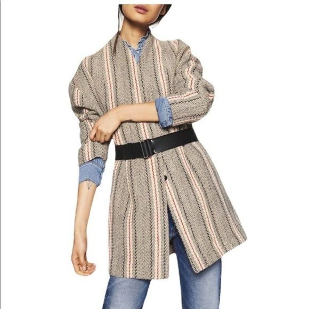 ba&sh Manteau Yumi Muscade Patterned Knit Coat Medium